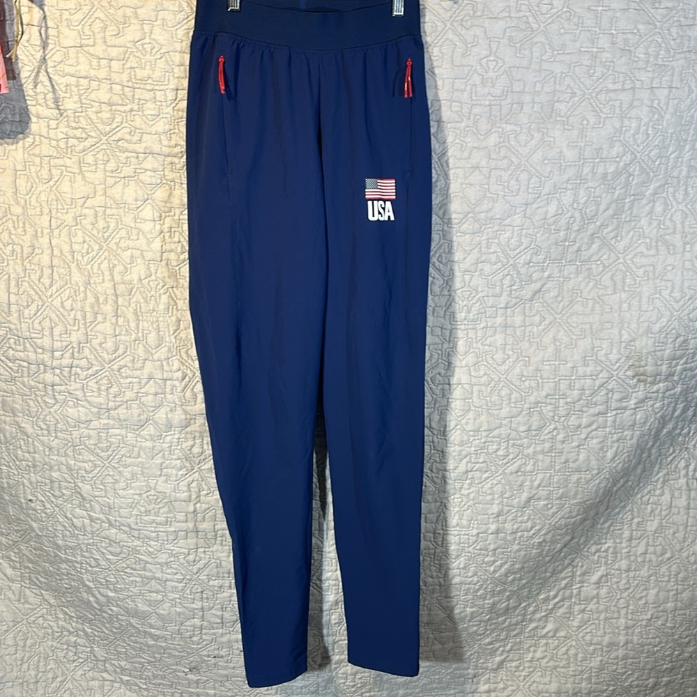 Adidas USAV uSA volleyball warm-up pants ST Small tall blue flag red stretch